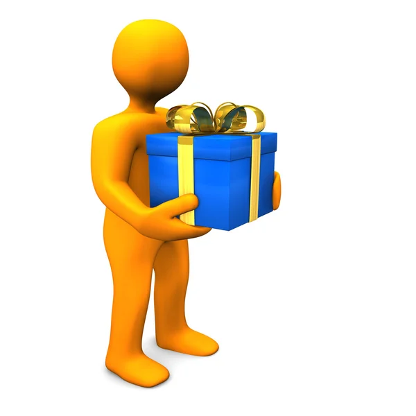 Manikin Blue Gift — Stock Photo, Image