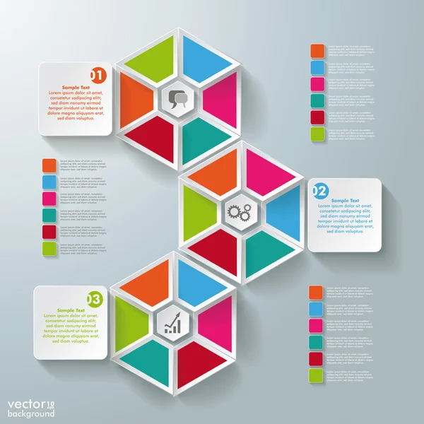 Infographie Pièces hexagonales Rectangle 3 Options — Image vectorielle