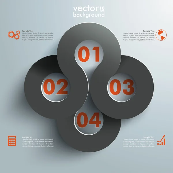 Připojené kruhy 4 možnosti černá oranžová — Stockový vektor