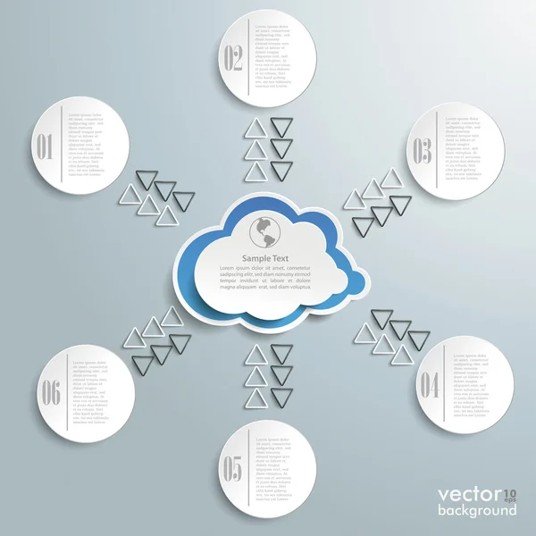 Nuvem conectada com seis círculos Infográfico —  Vetores de Stock