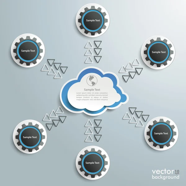 Nube conectada con seis engranajes Infografía — Archivo Imágenes Vectoriales