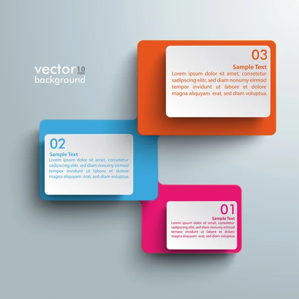 Rectángulos conectados Tres pasos Infografía — Vector de stock