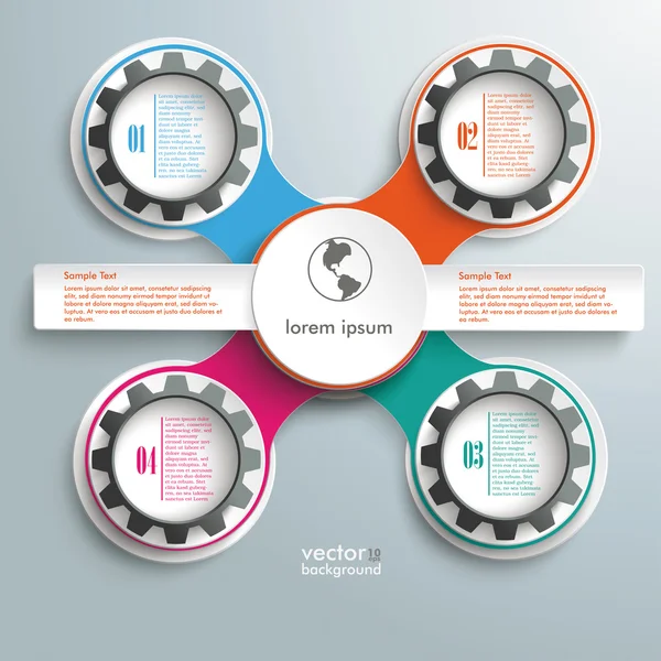 Círculo e preto engrenagens cadeia colorido cruz retângulos Infographi — Vetor de Stock