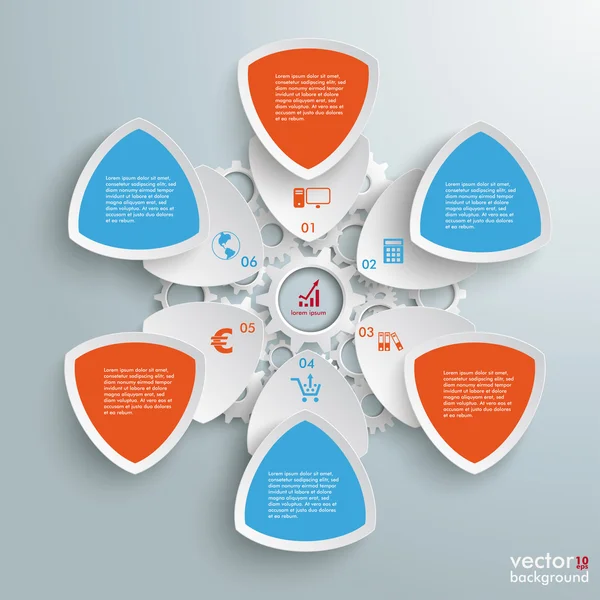 6 Runda trianglar Industri Produktion Infographic PiAd — Stock vektor