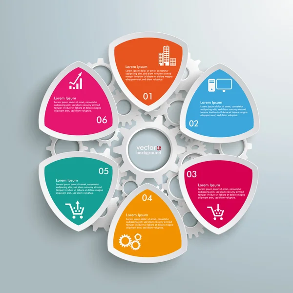 6 ronde driehoeken industrie productie Infographic — Stockvector