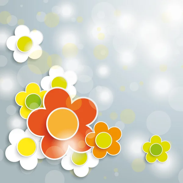 Easter Card šedé pozadí, barevné a bílé květy — Stockový vektor