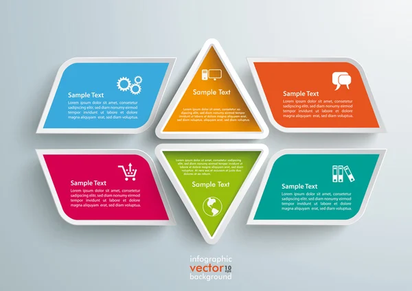 4 retângulos bisel coloridos 2 triângulos infográficos — Vetor de Stock