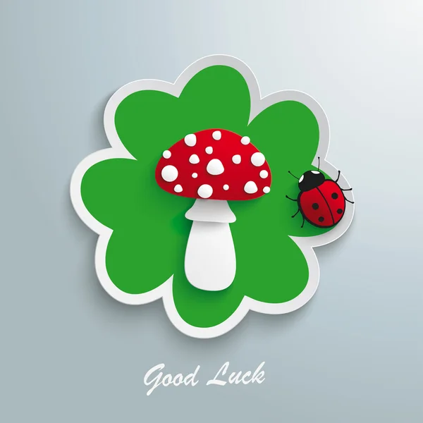 Verde Shamrock volar agárico buena suerte mariquita — Vector de stock