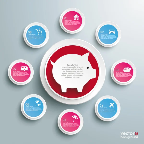 Infografik Sparschwein-Kreise mit Wünschen — Stockvektor