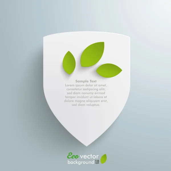 Escudo de protección blanco hojas verdes — Vector de stock