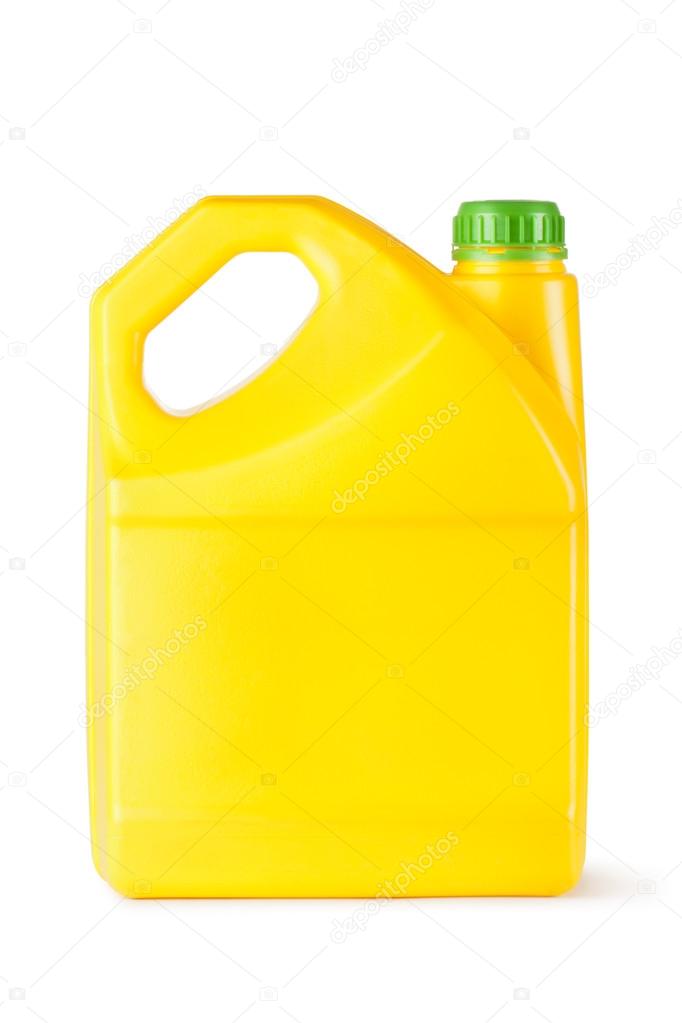 Yellow plastic canister for household chemicals