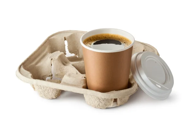 Opened take-out coffee in holder — Stock Photo, Image