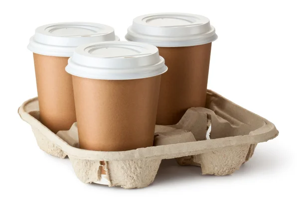 Drei Take-Out-Kaffee im Halter Stockbild