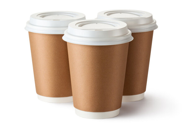 Three take-out coffee in cardboard thermo cup