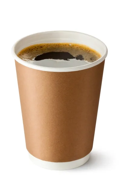 Kaffee zum Mitnehmen in geöffneter Thermobecher Stockbild