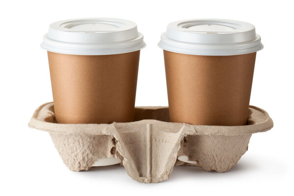 Two take-out coffee in holder