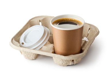 One opened take-out coffee in holder clipart