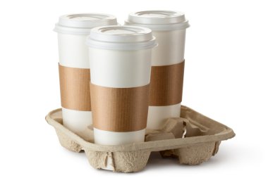 Three take-out coffee in holder clipart