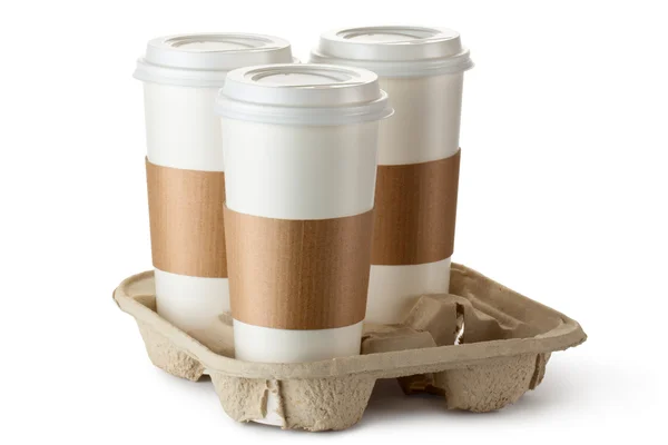 Drei Take-Out-Kaffee im Halter lizenzfreie Stockbilder