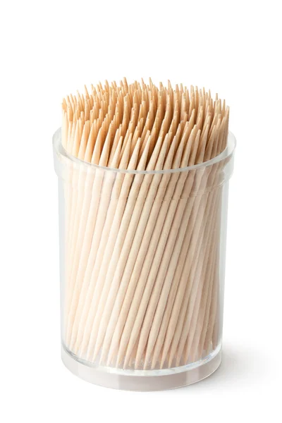 Toothpicks in transparent plastic box — Stock Photo, Image