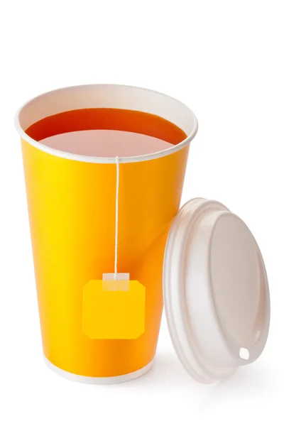 Take-out teacup with teabag — Stock Photo, Image