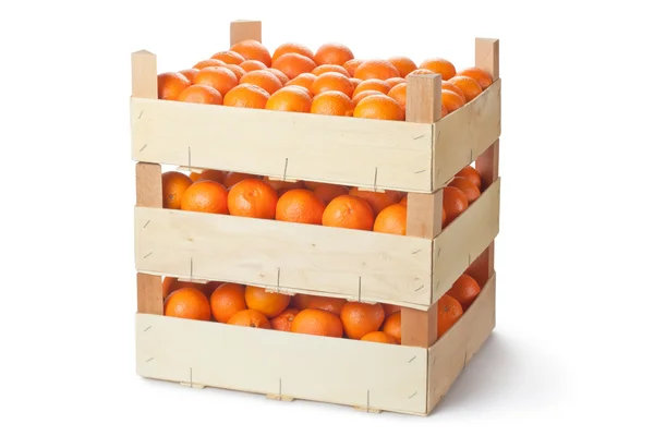 Tři bedny maloobchodní zralé mandarinek — Stock fotografie