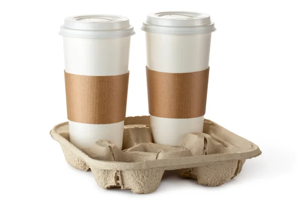 Två takeaway kaffe i hållare — Stockfoto