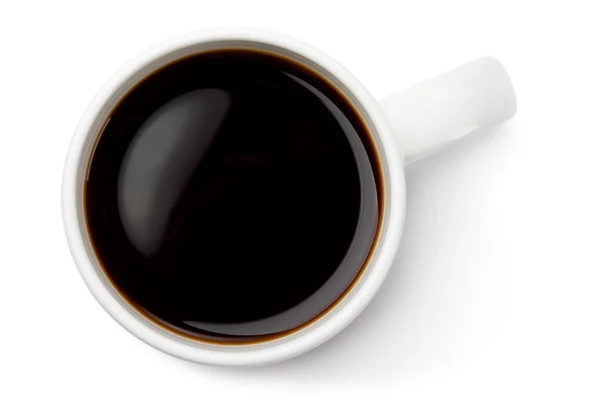 Witte keramische koffiemok. bovenaanzicht. — Stockfoto