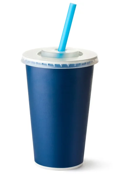 Dark blue cardboard cup with a straw — Stock Photo, Image