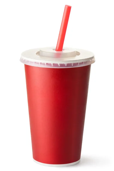 Red cardboard cup with a straw — Stock Photo, Image