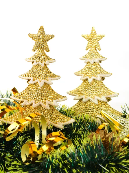 Gold decorated Christmas trees and holiday object — Stock Photo, Image