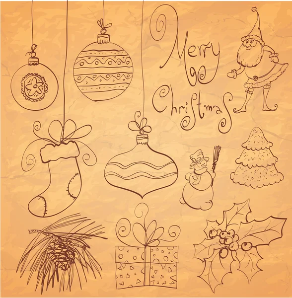 Calligraphy sketched Christmas design elements set. — Stock Vector