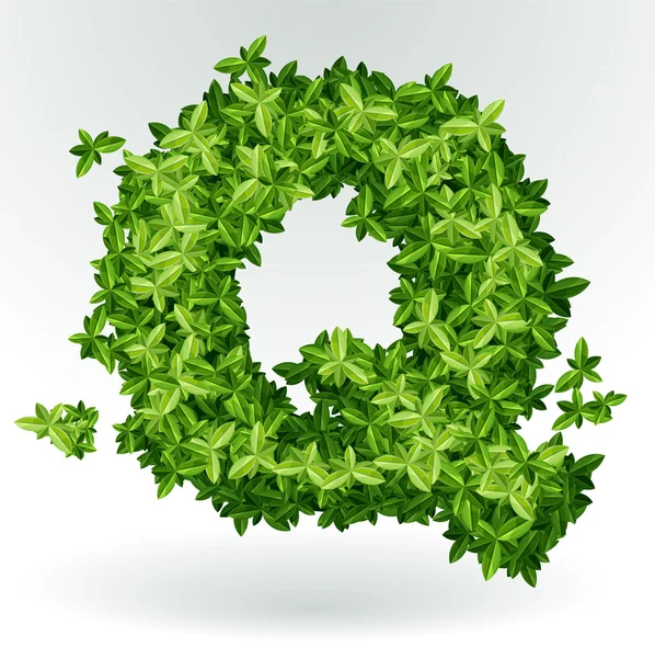 Буква Q, зеленые листья летний векторный алфавит . — стоковый вектор