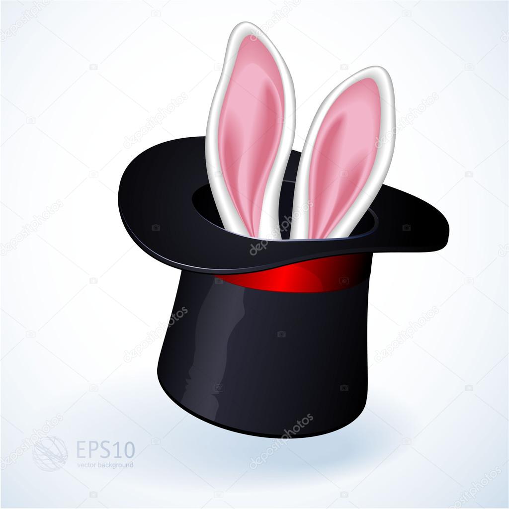 Rabbit ears appear from the magic top hat.