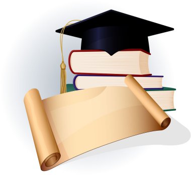 mezuniyet şapkası ve diploması.