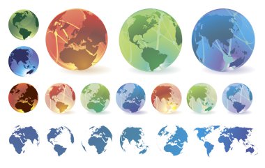 glanzende transparante vector globes en kaarten.