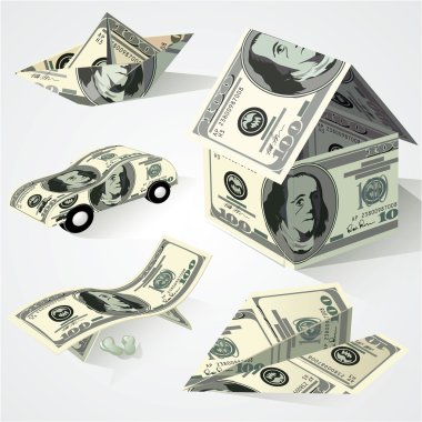 Doları kağıt origami nesneleri.