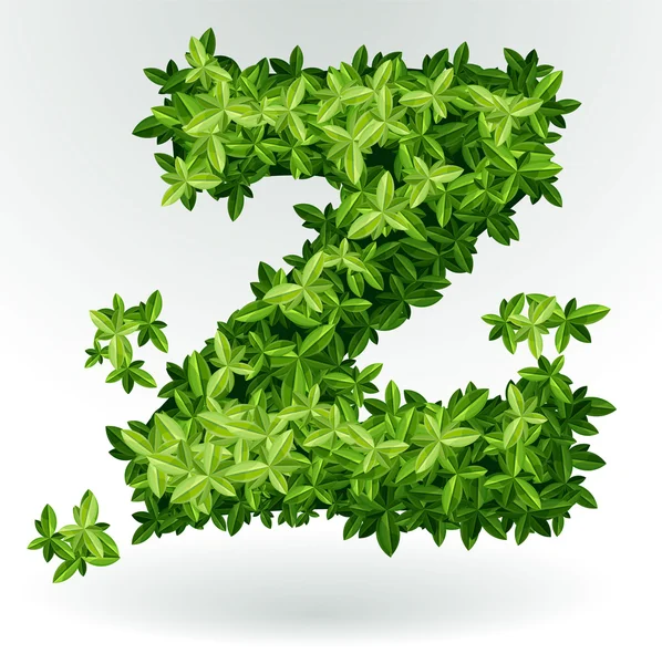 Letra Z, hojas verdes verano vector alfabeto . — Vector de stock