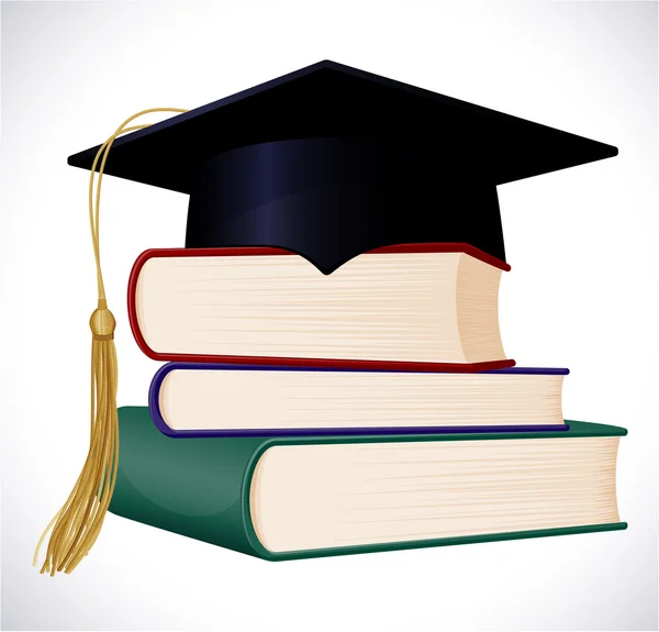 Tappo di graduazione su attaccato di libri . — Vettoriale Stock