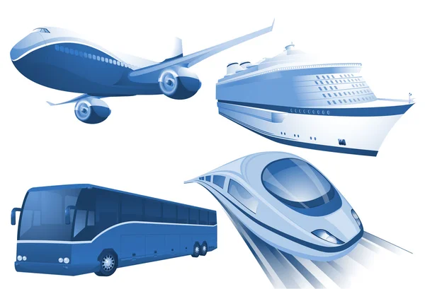 Icônes vectorielles bleu de transport de voyage . — Image vectorielle