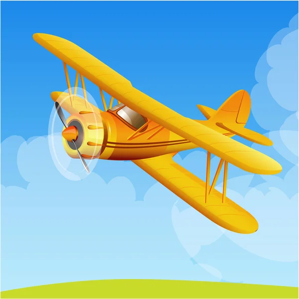 Yellow biplane. — Stock Vector