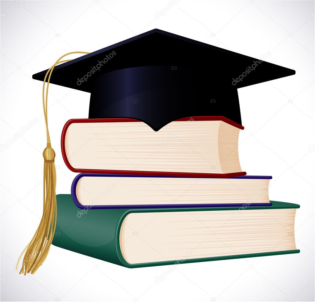 Graduation cap on stuck of books.