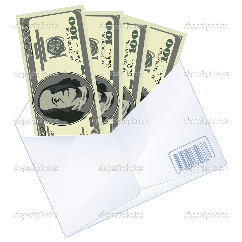 Envelope with dollars.