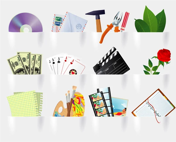 Bolsillos de papel multimedia e icono web conjunto . — Archivo Imágenes Vectoriales