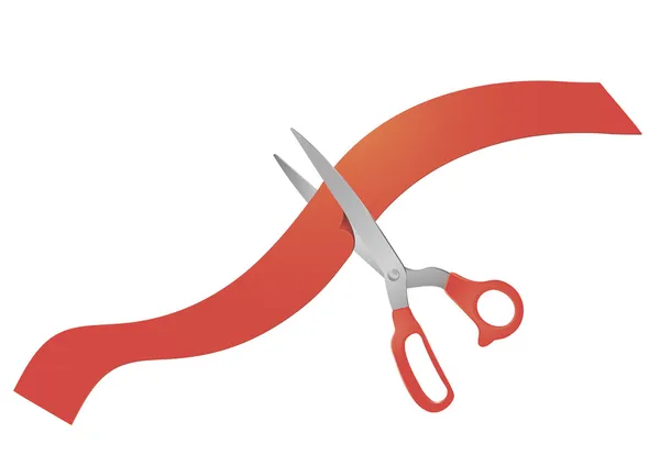 Scissors and red ribbon. — Stock Vector