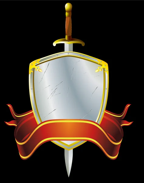 Heraldische schild, zwaard en banner. — Stockvector