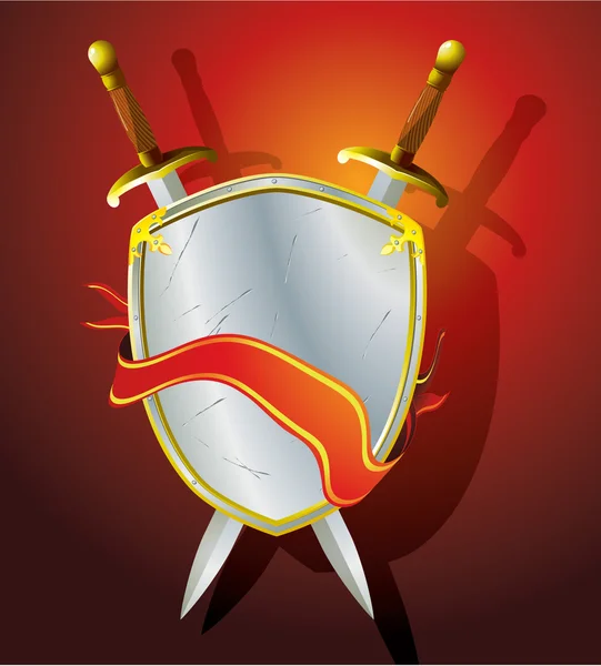 Bouclier héraldique, épée et bannière . — Image vectorielle