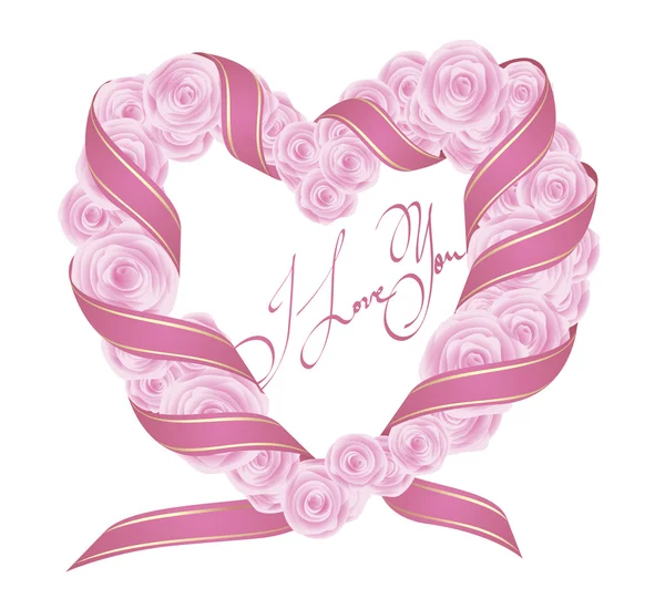 Coeur de rose vectoriel avec ruban — Image vectorielle