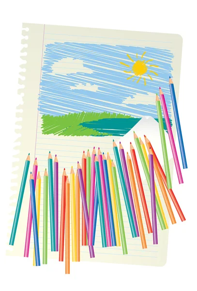 Lápis de cor e esboço . — Vetor de Stock