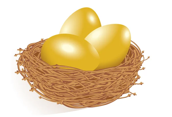 Goldene Eier im Nest. — Stockvektor